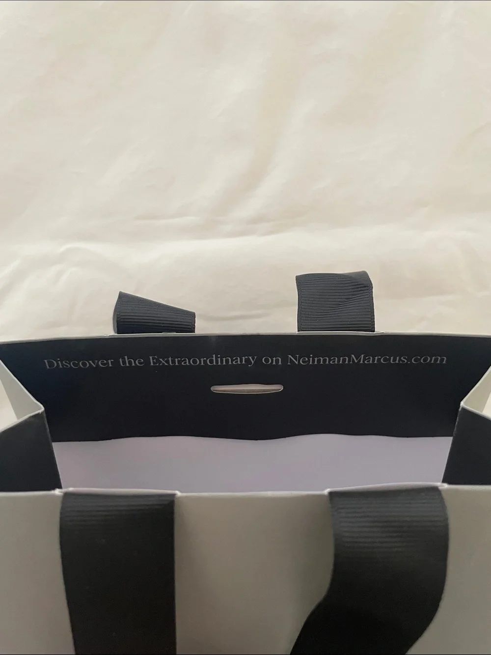 Neiman Marcus Gray Shopping Bag with Black Ribbon Handles